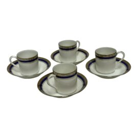 Rocal Limoges Porcelain Cups + Saucers, Set of Four