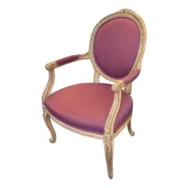 Antique French Louis XVI Round Arm Chair With Red/Purple Upholstery