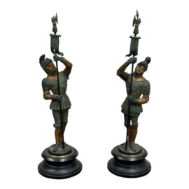 Vintage Cast Metal Knight Statues Figurines, Set of Two