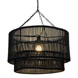NEW Palecek Tanner Matte Black Outdoor Drum Pendant. Original Price: $2,000