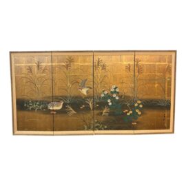 Artistic Japanese Four Panel Folding Screen