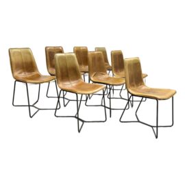 West Elm Slope Leather Side Chairs, Set of Eight. Original Price: $3,600