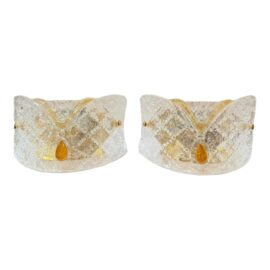Vintage Italamp Murano Glass Amber Drop Sconces, Pair