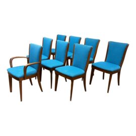 Mid 20th Century Heywood Wakefield Teal Dining Room Chairs, Set of Eight