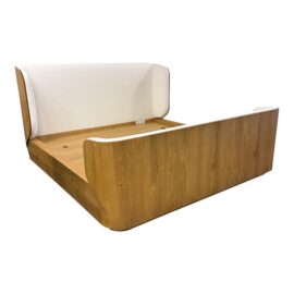 Eastern King Restoration Hardware Madero Wood & Fabric Shelter Bed + Footboard. Original Price: $11,000