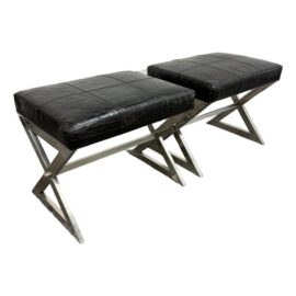 Four Hands Faux Crocodile Leather Ottomans, Pair