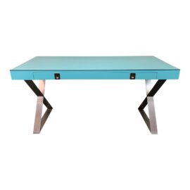 Contemporary Tiffany Blue Writing Desk + Glass Protector