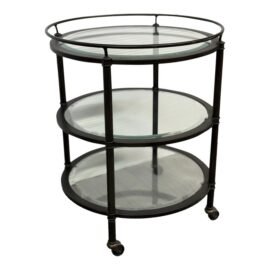 Dark Bronze Metal Triple Tiered Bar Cart on Casters
