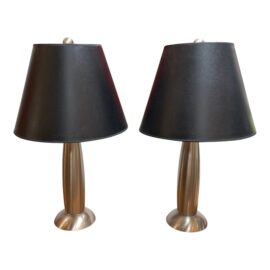 Stiffel Lighting Brushed Finish Stainless Steel Table Lamps, Pair