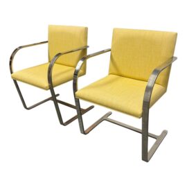 Gordon International Yellow Linen Cantilever Chairs, Pair