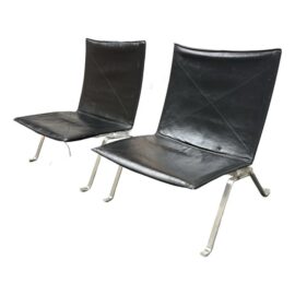 Fritz Hansen for Design Within Reach Black Leather Easy Chairs, Pair. Original Price: $16,000