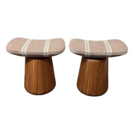Mid 20th Century Upholstered Teak Stools, Pair. Original Price: $2,900