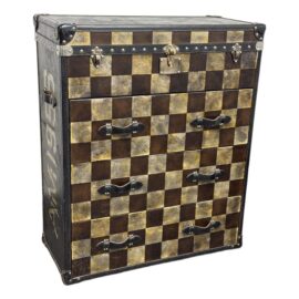 Andrew Martin's Howard Leather + Checkerboard Chest of Drawers. Original Price: $2,800