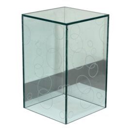 Tempered Glass Pedestal Side Table With Etched Circles