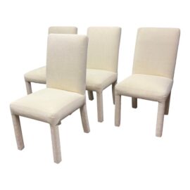 Contemporary Cotton Weave Ivory Dining Chairs, Set of Four