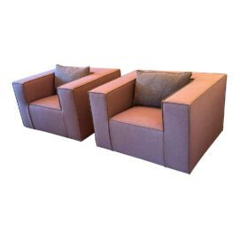 In the Style of Mario Bellini Customized Club Chairs, Pair. Original Price: $5,700