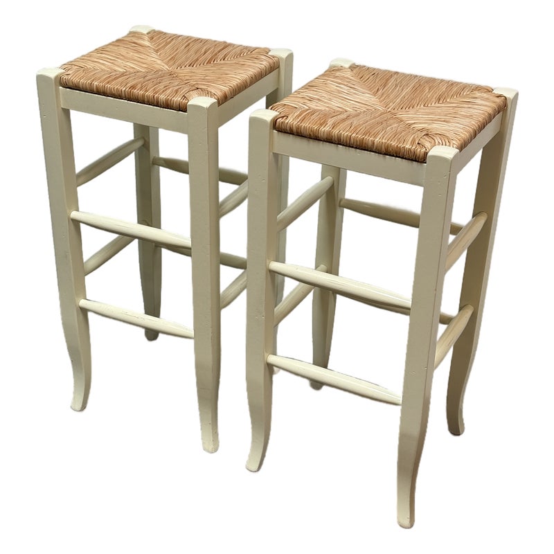 Pottery Barn Napoleon Rush Seat Bar Stools, Pair Design Plus Gallery