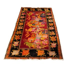 4ft 2in X 7ft 6in 20th Century Black Garden Print Area Rug