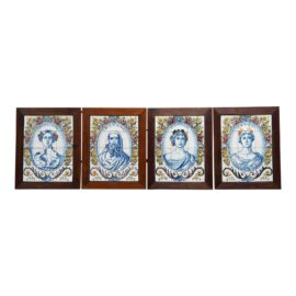 Antique 19th Century Italian Tiles of the Four Seasons, Set of Four