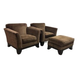 Pottery Barn Dark Brown Velvet Chairs + Ottoman, Set of Three. Original Price: $2,800