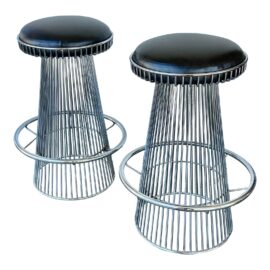 Arthur Umanoff for Contemporary Shells Mid-Century American Chrome Bar Stools, a Pair. Originla Price $7,600