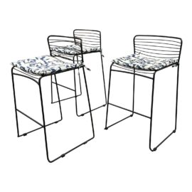 Horeca Traders Black Metal Counter Stools + Cushions, Set of Three. Original Price: $500
