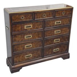 Drexel Heritage Leather Top Campaign Style Entry Chest. Original Price:$2,000