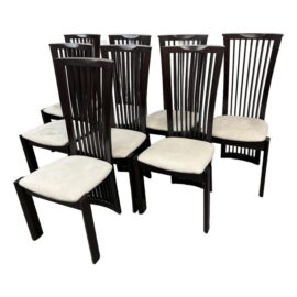 Dark Brown Dining Chairs With Cream Sueded Upholstery, Set of Eight