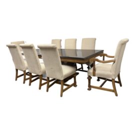 Vintage Renaissance Revival Extension Dining Table + Chairs, Set
