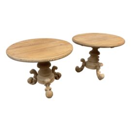 French Style Stripped Pine Round Side Tables, Pair