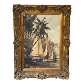 Malarz Rum Bay Reproduction Print in Ornate Gilt Frame. Original Price: $750