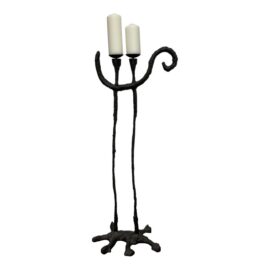 1990's Tony Mantos "Sunbathing Lizard" Standing Cast Iron Sculpture Floor Candle Holder