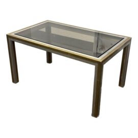 Circa 1969 Romeo Rega Style Custom Steel + Brass + Glass Side Table