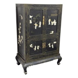 Vintage Chinese Black Lacquer Cabinet + Mother of Pearl