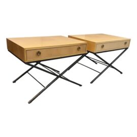 Circa 1990's Drexel Heritage Maple + Metal Nightstands, Pair