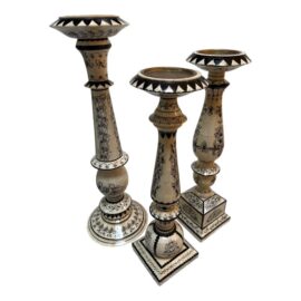 Vintage Bone Tile Candleholders, Set of Three