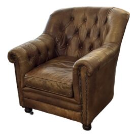 Restoration Hardware Churchill Tufted Leather Arm Chair. Original Price: $2,800