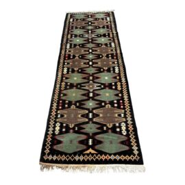 3ft 1in × 9ft 10in Tibetan Runner Area Rug, Green + Black