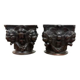 18th Century Antique Carved Dark Wood Capitals, Pair