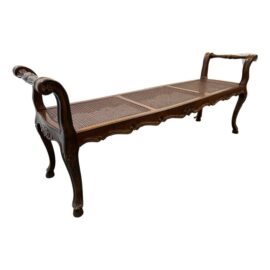 18th-Century Louis XV Style Wood + Cane Arm Bench
