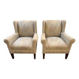 Bassett Furniture Low Wingback Arm Chairs, Pair