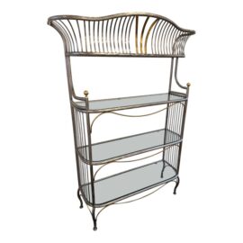 Vintage Custom Design Art Deco Brushed Steel + Brass Bakers Rack