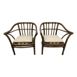 Vintage McGuire Slope Arm Bamboo Lounge Chairs, Pair