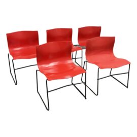 Circa 1998 Massimo Vignelli for Knoll Red Handerkerchief Chairs, Set of Five