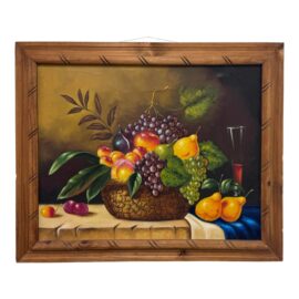 Mid 20th Century Still Life Fruit Basket Framed Painting