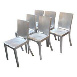 Phillippe Starch for Emeco Hudson Brushed Aluminum Side Chairs, Set of Six. Original Price: $8,000