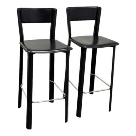 Vintage Frag for Design Within Reach Italian Black Leather Barstools, Pair
