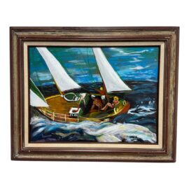 Novice Acrylic on Canvas Sailing Painting, Signed + Framed