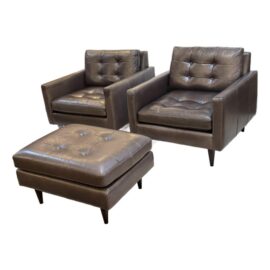 Crate & Barrel Petrie Leather Chairs + Ottoman, Set of Three. Original Price: $6,150