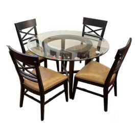 Crate & Barrel Halo Glass + Wood Dining Table + Blake Chairs, Set. Original Price: $2,650